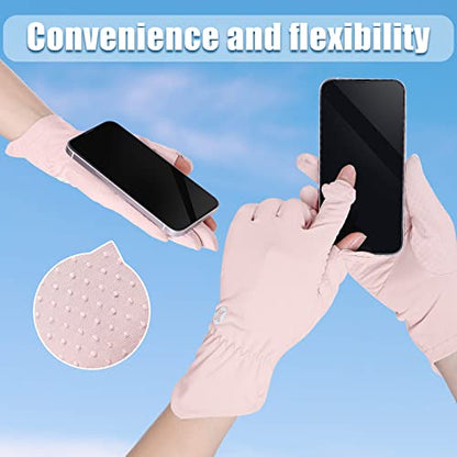 Loopeer 2 Packs Women Sun Protection Driving UV Gloves Full Finger Touchscreen Non Slip Breathable Summer Outdoor Gloves - color: Pink, Black, size: Roundel
