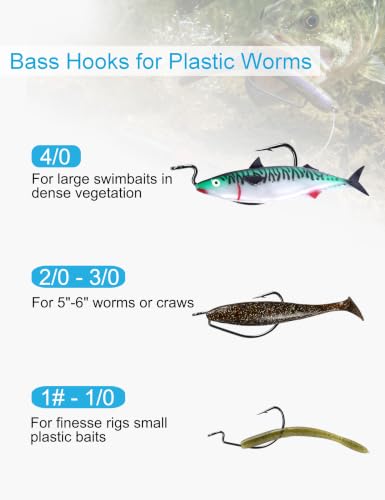 135pcs Bass Fishing Hooks Set - 110pcs High Carbon Steel Offset Worm Hooks Assortment #1, 1/0, 2/0, 3/0, 4/0 with 10pcs 8mm Red Beads and 5pcs #2 Barrel Swivels - EWG Hooks for Plastic Worms - style: Worm Hooks Set, Pack of 135