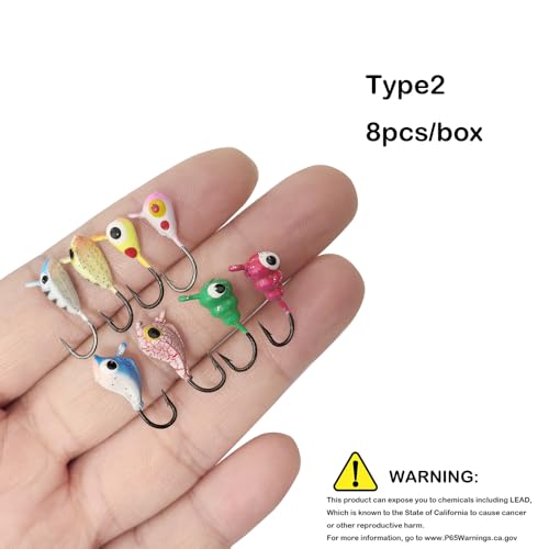 Ice Fishing Jigs Glow Fishing Bait Jigging Hook Kit Winter Metal Hooks for Crappie, Panfish, Walleye, Bluegills and Other Species - style: Style2-8pcs