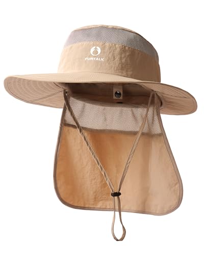 FURTALK Sun Hats for Men Women Fishing Hat with Neck Flap UPF 80+ Breathable Wide Brim Hiking Safari Summer Bucket Hats - color: Khaki