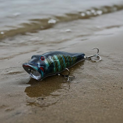 5 Pcs Hard Popper Lure with Color Drawing Coating, Hard Crankbait Lures Set, as Popper Bait for Salmon Trout Walleye Bass Redfish in Freshwater Saltwater 21