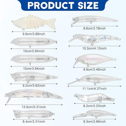 Unpainted Fishing Lures Making Kit, 286pcs DIY Lure Blank Crankbaits Minnow Hard Bait Set with Treble Hooks,Split Rings,3D Eyes,Fishing Lure Stickers Pliers DIY Fishing Tackle - style: 290pcs Kit