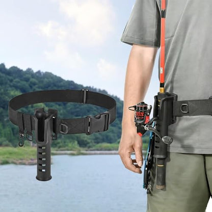 2 Pcs Fishing Waist Belt Rod Holder - Adjustable Wading Belt With Portable Pole Inserter for Spinning, Casting Reel, Surf, Kayak, Fly Fishing Gear Accessories - Black