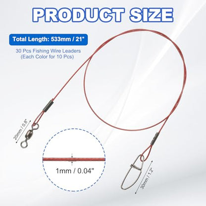 PATIKIL Fishing Wire Leader Line Steel Heavy Saltwater Fishing Leader Line High Strength with Rolling Swivel and Snap - color: Black/Red/Green
