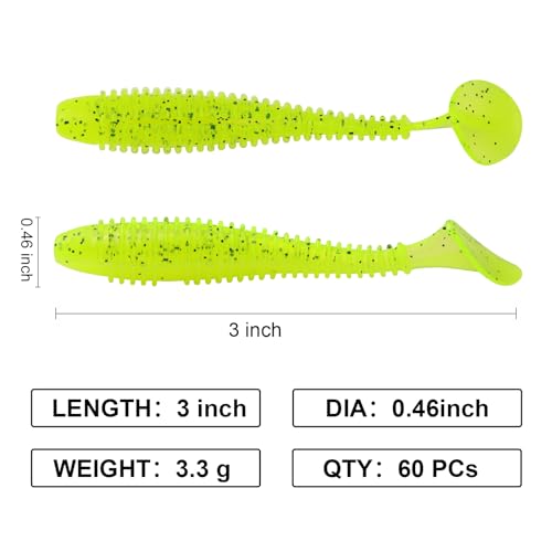 Paddle Tail Swimbaits, 2.5 inch/3inch Soft Lures Fishing Trout Crappie Bass for Freshwater and Saltwater 75PCS/60PCS - color: Chartreuse Translucent, size: 2.5 inch, 75 PCs