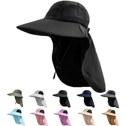 Sun Hat for Men Women with Neck Flap,UPF 50+ UV Protective Hiking Fishing Hats,Wide Brim Sun Hat for Women&Men - color: 1pack-black