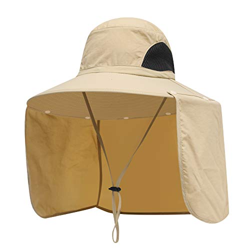 Sun Blocker Hats Outdoor Sun Protection Fishing Cap with Neck Flap Large Brim Outdoor Hat - color: Khaki