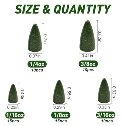 Bullet Fishing Sinkers Bass Fishing Weights Kit, 60pcs Worm Fishing Slip Weights Painted Pitching Flipping Weight Worm Weights for Bass Fishing Texas Rig Carolina Rig - style: Green-60pcs