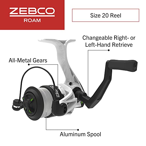 Zebco Roam Spinning Reel and Fishing Rod Combo, 6-Foot Fiberglass Fishing Pole, Split ComfortGrip Handle, Soft-Touch Handle Knob, Changeable Right- or Left-Hand Retrieve - style: Size 20 Reel - 6'0" Rod - Green