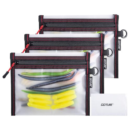 Goture Waterproof Fishing Lure Bags, Soft Plastic Tackle Organizers | Clear Fishing Bait Storage Pouches for Freshwater & Saltwater, Heavy Duty Fishing Gear Pouches for Jig, Worm, Swimbait