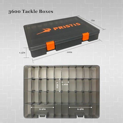 Pristis 2pcs Tackle Trays, 10.1"L 3600 High Strength Plastic Lure Storage, Container with Removable Dividers, Portable Tool Box for Hardware Fitting & Fishing Parts, Adjustable Compartment Organizer