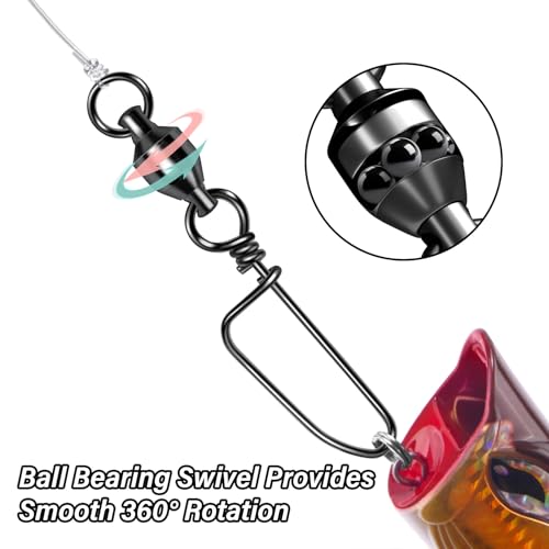 Alwonder 20-Pack Ball Bearing Swivels with Snaps, Fishing Snap Swivels Fishing Tackle Saltwater Freshwater Coastlock Snaps Barrel Swivel Leader Connector Downrigger Planer Release Clips - size: #1-35lb