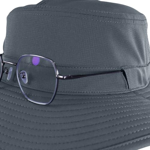 Connectyle Men's Wide Brim Sun Hat with Neck Flap UPF 50+ Packable Breathable Boonie Bucket Hat for Fishing Hiking Safari - color: Dark Grey