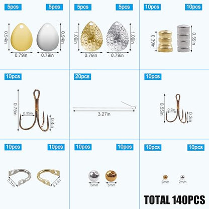 Fishing Spinner Lure Making Kit,141pcs Inline Spinner Making Supplies Kit DIY Spinnerbaits Accessory Pliers Spinner Blade Clevis Wire Shaft Treble Hooks Beads Fishing Spoon Rigs Tackle Set - style: 140pcs