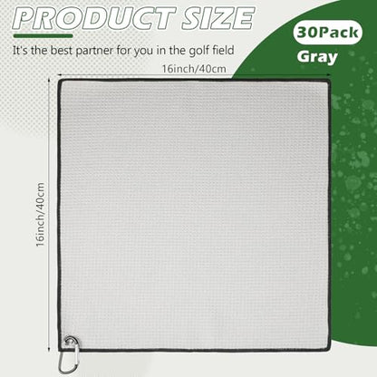 Batiyeer 30 Pcs Bulk Golf Towels for Golf Bags 16'' x 16'' Microfiber Fabric Golf Towel Waffle Pattern with Clip for Bags Men Mini Tournament Fitness Yoga Camping(Gray) - color: Gray