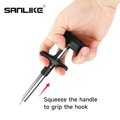 SANLIKE 2PCS Adjustable Fishing Fighting Belt ABS Rod Waist Support Tackle | Soft EVA cushion eases belly pressure, quick adjust waist strap, deep rod slot, bonus metal clip for small tackle storage - color: Black Fishing Belt & Silver Hook Remover