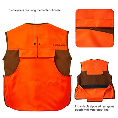 BASSDASH Upland Game Field Water-Resistant Bird Hunting Vest with Multi Pockets Men Women FV11 - color: Brown/Orange, size: XX-Large
