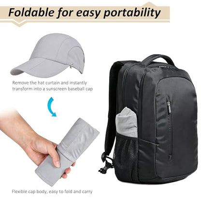 2Pack Men’s Foldable Sun Hat with Removable Face Mask & Neck Flap, UPF 50+ UV Protection, Quick-Drying Outdoor Fishing Cap - color: Dark Grey+light Grey