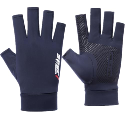 UTOWO Mens Spring/Summe Half Finger Gloves Outdoor Hiking Driving Cycling Riding Breathable Sunblock Gloves UV Protection - color: Navy Blue