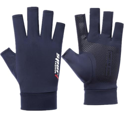 UTOWO Mens Spring/Summe Half Finger Gloves Outdoor Hiking Driving Cycling Riding Breathable Sunblock Gloves UV Protection - color: Navy Blue