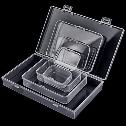 24 Pack Mixed Sizes Rectangular Mini Plastic Containers Clear Plastic Storage Boxes with Hinged Lids and Labels Empty Beads Organizers for Small Items Art Craft Jewelry Projects - size: 4 Size 24 Pcs