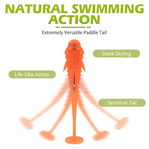 Syosisny 20pcs Soft Paddle Tail Fishing Lures – Pre-Rigged Swimbaits with Weighted Hook – Realistic Bass Bait for Freshwater & Saltwater Fishing