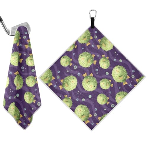 Underwater Fish Purple Pattern Magnetic Golf Towel for Golf Bags Microfiber Golf Accessories for Men Women with Carabiner Clip Attaches to Clubs and Carts, 17.7"x17.7"