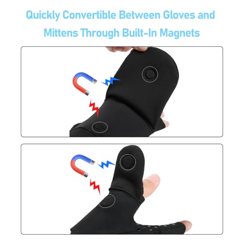 Fishing Gloves Convertible Mittens and Fingerless Gloves Men Women for Fishing, Kayaking, Rowing, Paddling, Hunting, Photographing, Outdoor Activities - size: Large