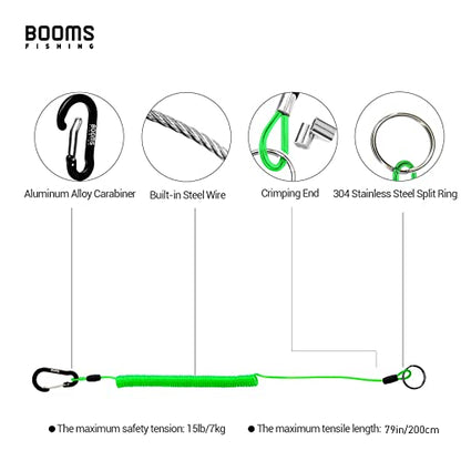Booms Fishing T01 Coiled Lanyards for Fishing Rods and Fly Fishing Nets - color: Green, 3pcs