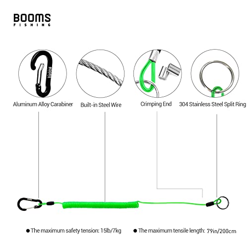 Booms Fishing T01 Coiled Lanyards for Fishing Rods and Fly Fishing Nets - color: Green, 3pcs