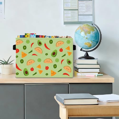 Green Mexican Taco Avocado Storage Bins Box with Handles, Chili Nacho Mexican Food Laundry Basket Hamper Collapsible Clothes Toys Organizer for Home Kitchen Kids Room Playroom - color: Taco Avocado