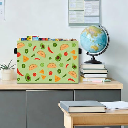 Green Mexican Taco Avocado Storage Bins Box with Handles, Chili Nacho Mexican Food Laundry Basket Hamper Collapsible Clothes Toys Organizer for Home Kitchen Kids Room Playroom - color: Taco Avocado