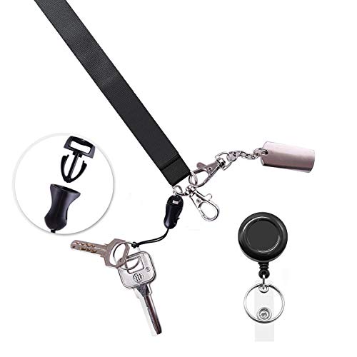 Foshine Lanyards with Retractable bagde Reel 5 pcs Black Lanyrd for Keys | Breakaway Safety Lanyard For ID Badge Holder - color: 5 Pack Lanyard With Retractable Badge Reel