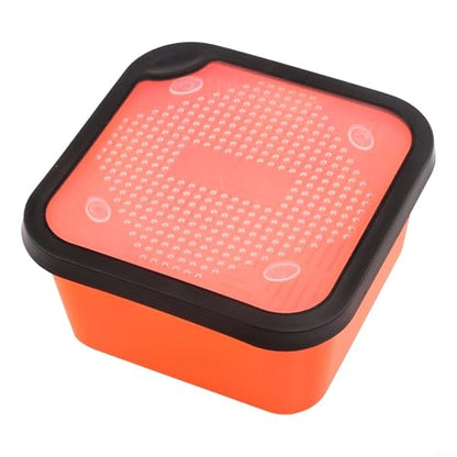 Live Bait Storage Box for Carp Fishing with Pellet Strainer, Draining Container for Hemp, Meat, Casters and Dead Worms, Secure Fit Lid Orange(8.5-OS) - size: 8.5-OS
