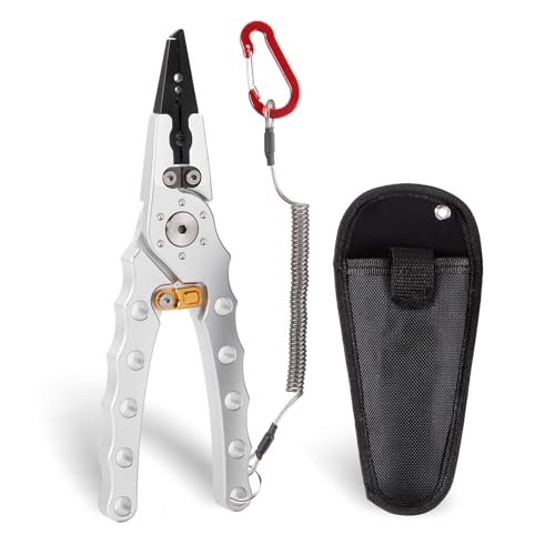 Fishing Pliers with Safety Lock, Aluminum Alloy 8" Fishing Plyers with Hook Remover, Fishing Pliers for Saltwater Freshwater Ice, Fishing Gear Stuff for Men