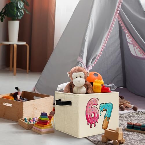 Pink and Blue Funny 6 7 Meme Storage Bins Box with Handles, Donut Ice Cream Number Six Seven Laundry Basket Hamper Collapsible Clothes Toys Organizer for Kids Boys Girls Room Nursery - color: Funny Laundry
