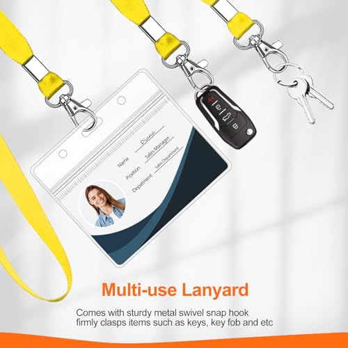 Clear ID Badge Holder with Lanyard, Yellow, 6PCS | Water Proof, Horizontal Display, Zipper Resealable, Identification Card Protector - color: Yellow - 6pcs