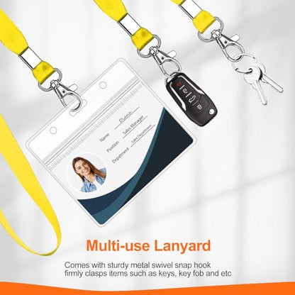 Clear ID Badge Holder with Lanyard, Yellow, 6PCS | Water Proof, Horizontal Display, Zipper Resealable, Identification Card Protector - color: Yellow - 6pcs
