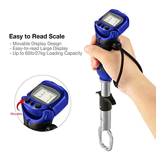 Piscifun Fish Gripper with Digital Fish Scale, Memory Function Fishing Scale, Save Up to Most 10 Set of Weight, Saltwater-Resistant, Portable Stainless Steel Fish Lip Gripper, Fishing Gear Gift - color: Blue