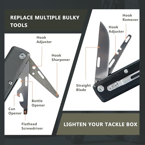 Selake 12-in-1 Saltwater Fishing Pliers EDC Multitool, Titanium Coated Marine Stainless Steel Folding Pen-Sized Hook Remover Braid Cutter Fishing Gear Gifts for Men