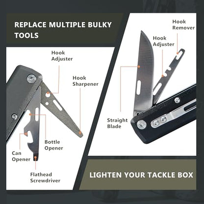 Selake 12-in-1 Saltwater Fishing Pliers EDC Multitool, Titanium Coated Marine Stainless Steel Folding Pen-Sized Hook Remover Braid Cutter Fishing Gear Gifts for Men
