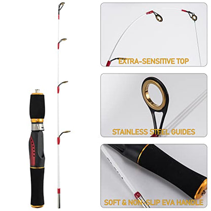 Dr.Fish Ice Fishing Rod and Reel Combo, Ice Fishing Pole Gear Spinning Reel Equipment Set Backpack Chair Jigs Lures Accessories - color: 24'' Ice Fishing Kit without Backpack Seat