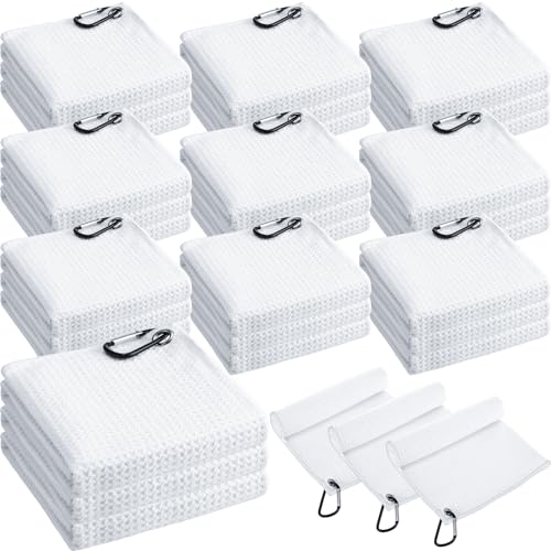 Batiyeer 30 Pcs Bulk Golf Towels for Golf Bags 16'' x 16'' Microfiber Fabric Golf Towel Waffle Pattern with Clip for Bags Men Mini Tournament Fitness Yoga Camping(White) - color: White
