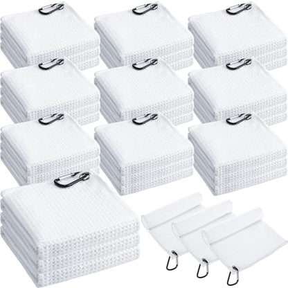Batiyeer 30 Pcs Bulk Golf Towels for Golf Bags 16'' x 16'' Microfiber Fabric Golf Towel Waffle Pattern with Clip for Bags Men Mini Tournament Fitness Yoga Camping(White) - color: White