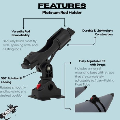 Caddis Sports Rod Holder – Adjustable Fishing Rod Holder for Float Tubes, Pontoon Boats, Fits Fly, Spinning & Casting Rods by Caddis - color: Platinum Rod Holder