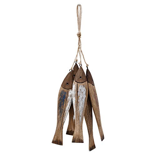 K KILIPES Wood Fish Decor Ornament Wall Hanging Decorations for Home Nautical Distressed Finish 5pcs - color: Natural Color