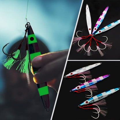 Fishing Jigs Vertical Saltwater Jigs Vertical Jigging Spoon Fishing Tuna Lures Boat Fishing Artificial Lures for Tuna, Grouper, Dogtooth, Snapper, Bass, Salmon/60g, 80g,120g - color: colorful