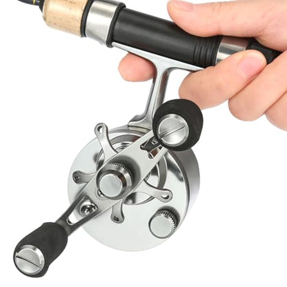 Inline Ice Fishing Reel with Adjustable Drop Rate, Star Drag and Push-Button Free Spool Feature, Made of CNC Machined Aluminum 2.7:1 Ratio 5 Ball Bearings