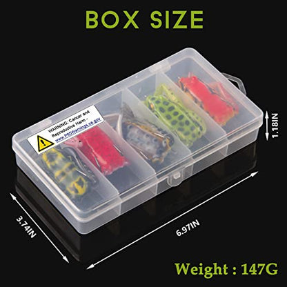 Frog Lures,Soft Freshwater Fishing Lure Kit Hollow Body Frog Lure with Double Sharp Hooks Tackle Box for Bass Pike Snakehead Dogfish 5 Colors
