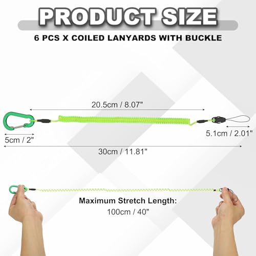 PATIKIL Coiled Lanyards with Buckle Retractable Safety Ring and Quick Release Detachable Buckle for Fishing Equipment - color: Green, size: 40 Inch